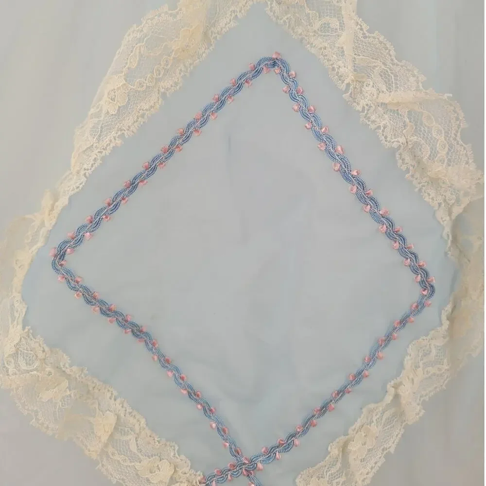 Vintage 1950s Blue Sheer Applique Half‎ Hostess Apron Cottage Coquette Gift